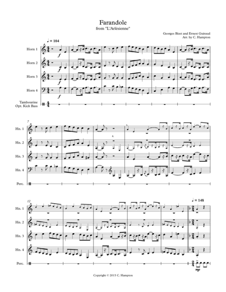 Farandole from "L'Arlesienne" for horn quartet (with substitutions) (arr. C. Hampton)