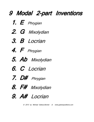 9 Modal Inventions for Solo Keyboard, Piano or Harpsichord