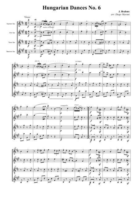 Hungarian Dance No. 6 for Saxophone Quartet (SATB) (arr. Diego Marani)