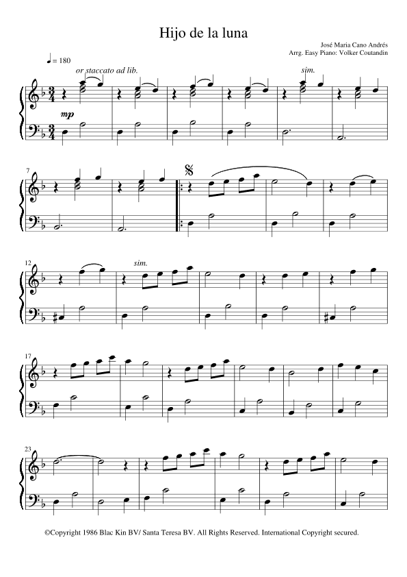 Hijo De La Luna (arr. Volker Coutandin)