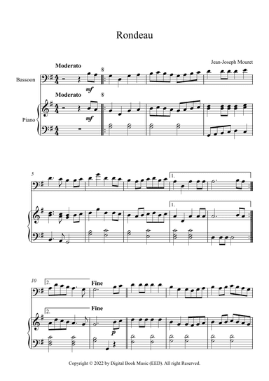 Rondeau - Jean-Joseph Mouret (Bassoon + Piano) (arr. Digital Book Music)