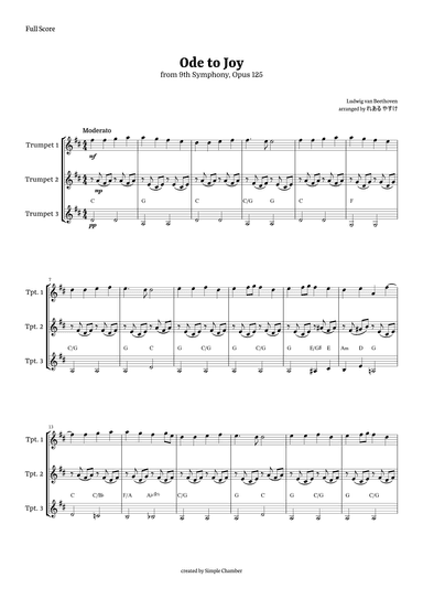 Ode to Joy for Trumpet Trio by Beethoven Opus 125 (arr. れある やすけ)
