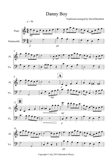 Danny Boy for Flute and Cello Duet (arr. David Burndrett)