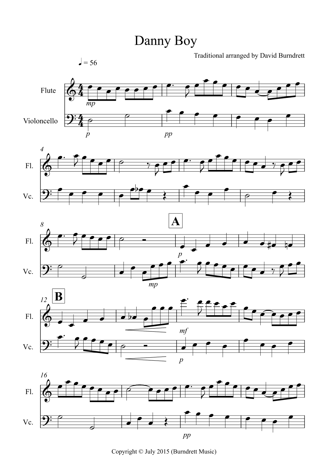 Danny Boy for Flute and Cello Duet (arr. David Burndrett)