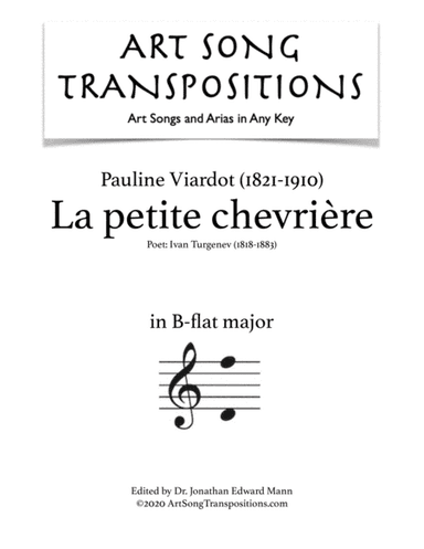 VIARDOT: La petite chevrière (transposed to B-flat major) (arr. ArtSongTranspositions.com)