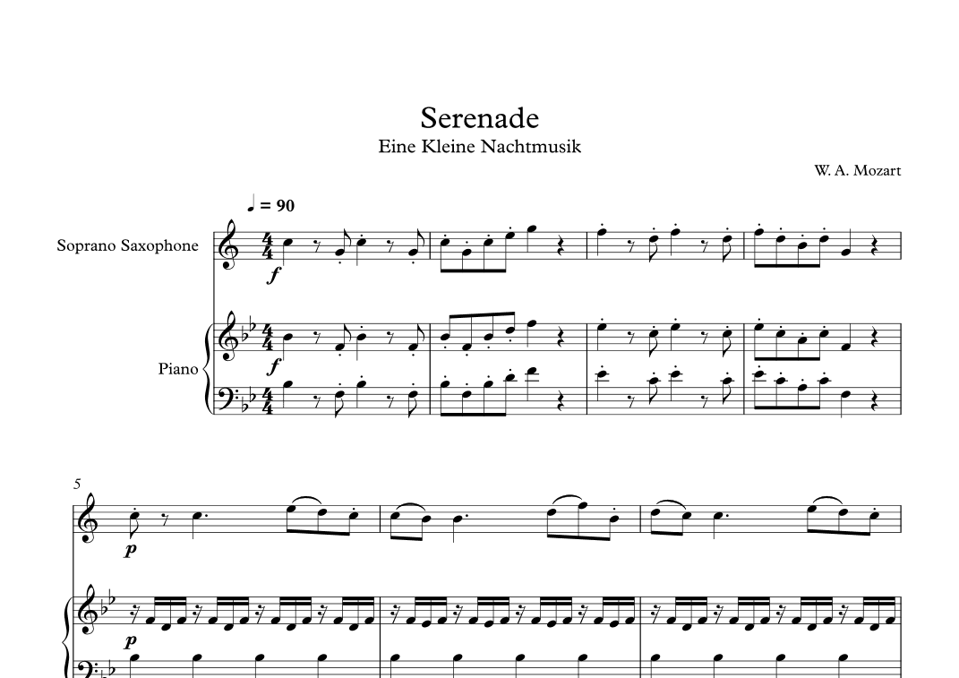 Serenade (Eine Kleine Nachtmusik) - Wolfgang Amadeus Mozart (Soprano Sax + Piano) (arr. Digital Book Music)