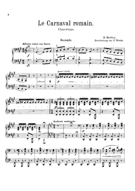 Berlioz Le Carnaval Romain, for piano duet(1 piano, 4 hands), PB821 (arr. F. Wrede)