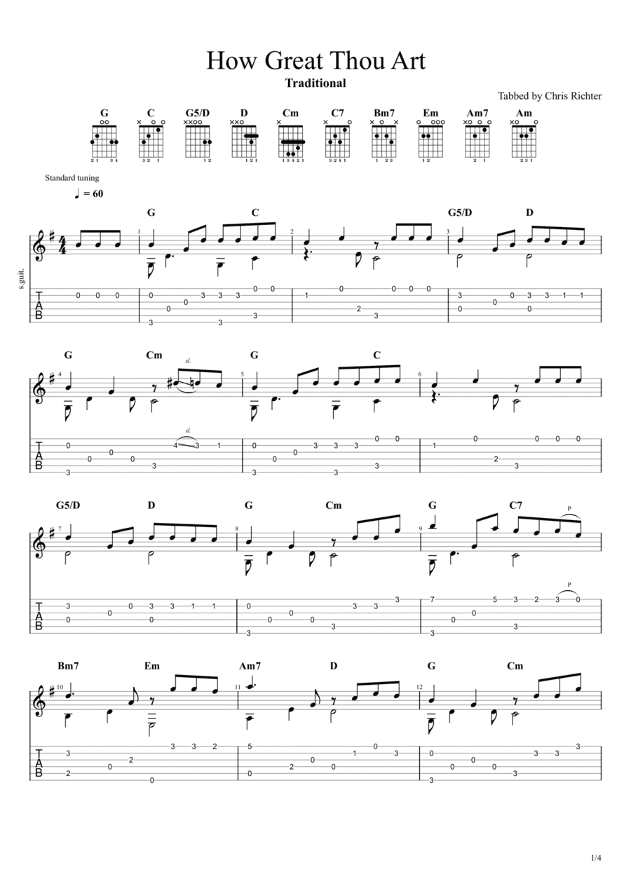 How Great Thou Art (Solo Fingerstyle Guitar Tab) (arr. Chris Richter)