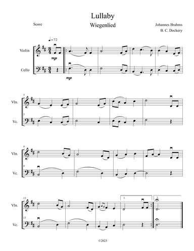 Brahms's Lullaby (Violin and Cello Duet) (arr. B. C. Dockery)