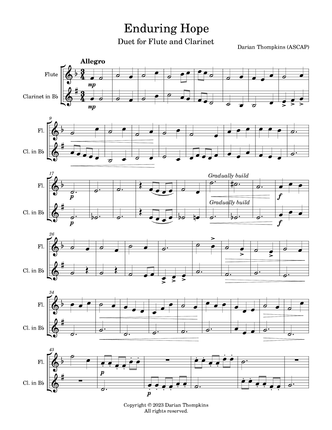 Enduring Hope Duet for Flute and Clarinet