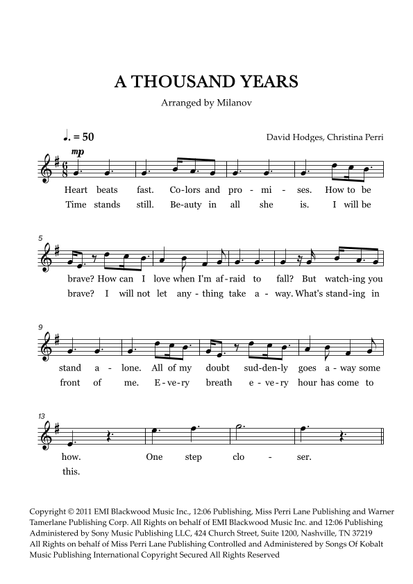 A Thousand Years (arr. Milanov)