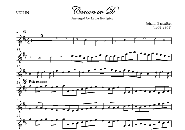 Canon in D (arr. Dr Lydia Buttigieg)