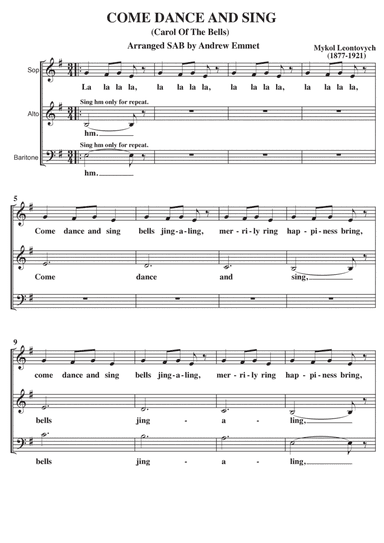 Come Dance And Sing (Carol Of The Bells) A Cappella SAB Em (arr. Andrew Emmet)