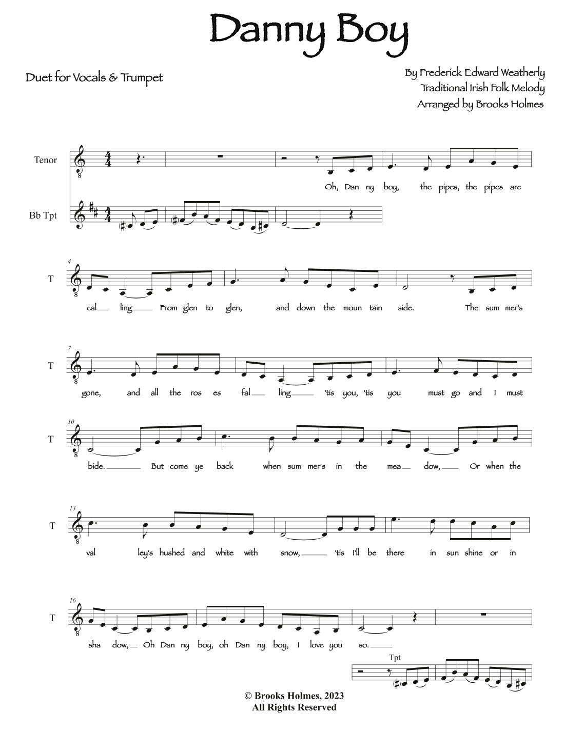 Danny Boy (Duet for Voice & Trumpet) (arr. Brooks Holmes)