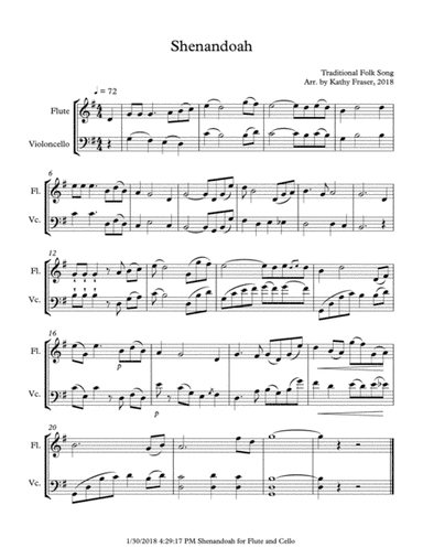 Shenandoah for Flute and Cello Duet (arr. Katherine Fraser)
