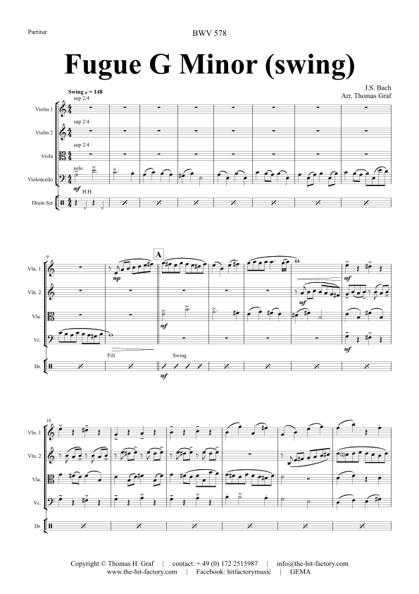 Fugue G Minor - Called The Little - BWV 578 - Swing - String Quartet - Am (arr. Thomas Graf)