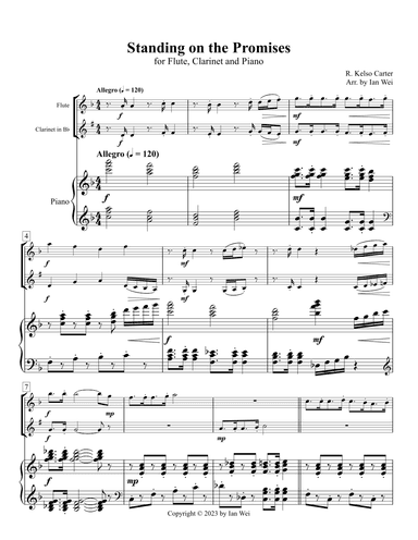 Standing on the Promises for Flute, Clarinet and Piano (arr. Ian Wei)