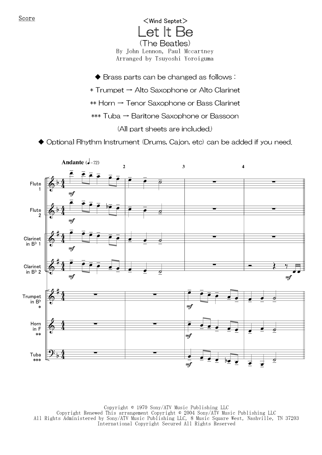 Let It Be (arr. Tsuyoshi Yoroiguma)