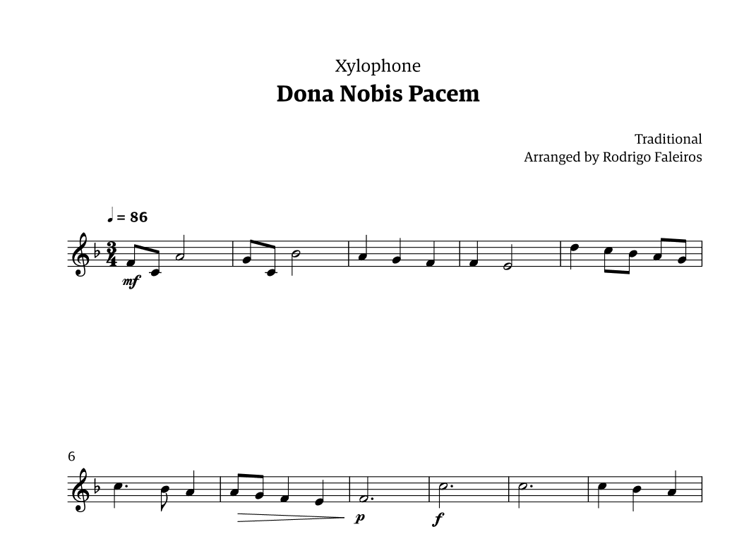 Dona Nobis Pacem - for xylophone (arr. Rodrigo Faleiros)