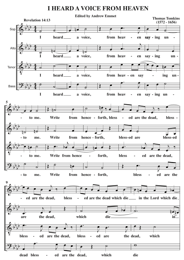 I Heard A Voice From Heaven TT A Cappella SATB (arr. Edited by Andrew Emmet)