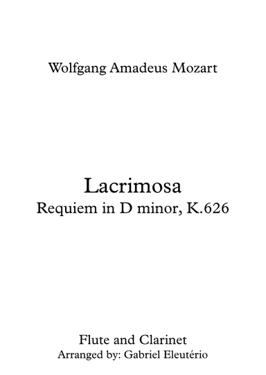 Lacrimosa Requiem in D minor, K.626 (arr. Gabriel Eleutério)