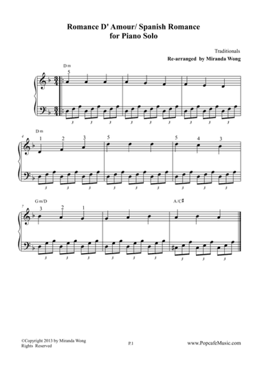 Romance de Amor (Spanish Romance) - Beautiful Piano Version (arr. Miranda Wong)