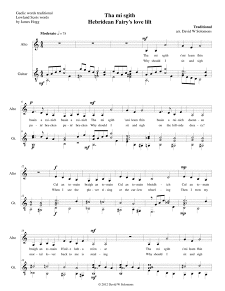 Hebridean fairy's love song (Tha Mi sgith) arranged for Alto or Baritone and Guitar (arr. David Warin Solomons)