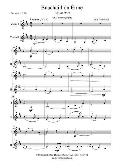 Buachaill ón Éirne (Violin Duet) (arr. Thomas Quigley)