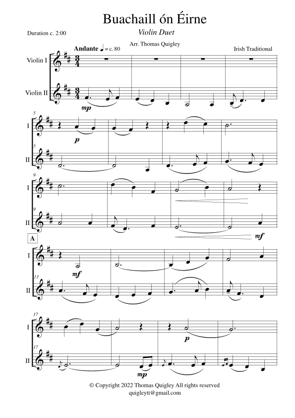Buachaill ón Éirne (Violin Duet) (arr. Thomas Quigley)