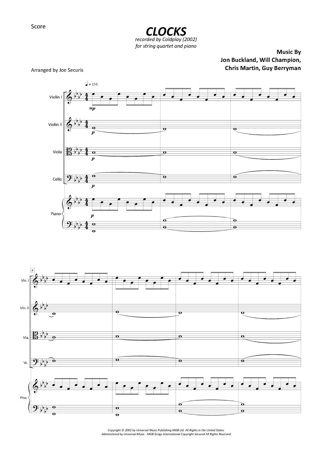 Clocks (arr. Joe Securis)