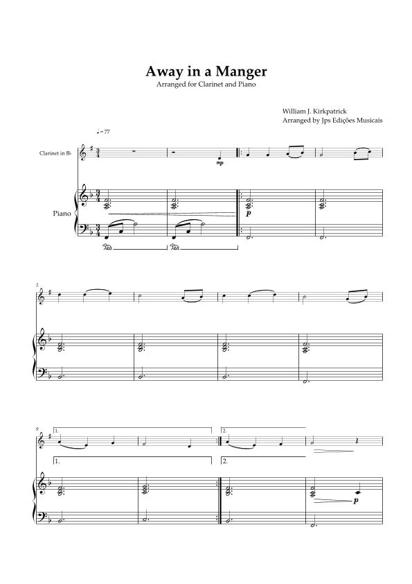 Away in a Manger for Clarinet and Piano (arr. JPS Edições Musicais)