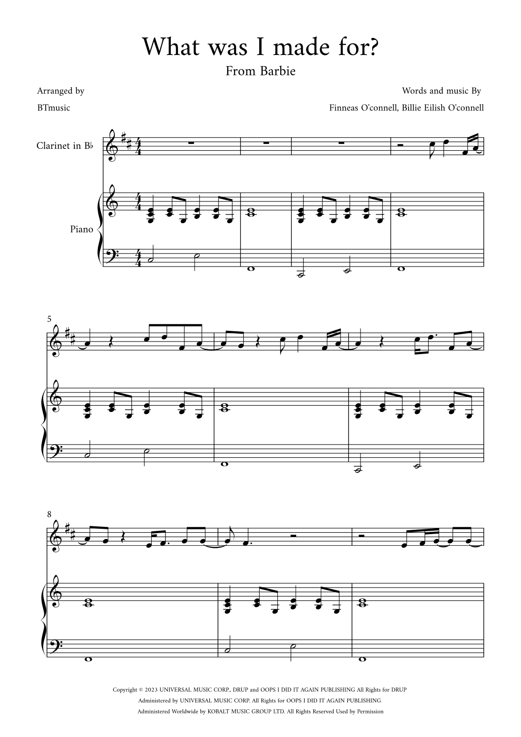 What Was I Made For? (arr. BTmusic)