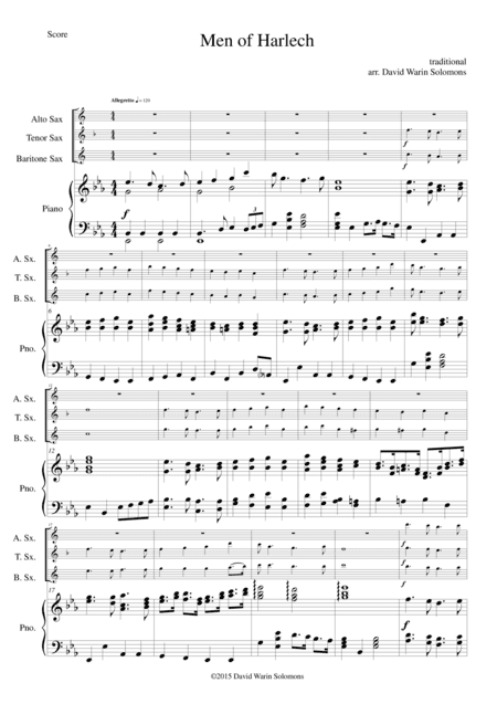 Men of Harlech for saxophone trio and piano (arr. David Warin Solomons)