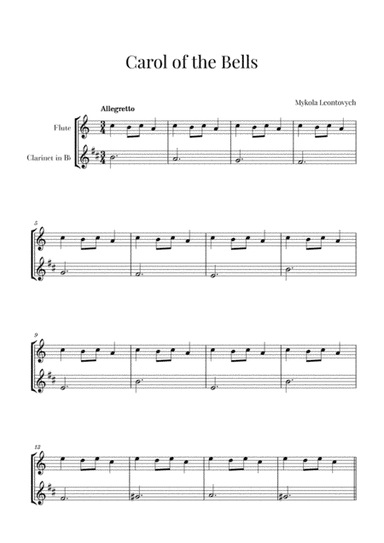 Carol of the Bells for Flute and Clarinet (arr. Cadenza Editions)