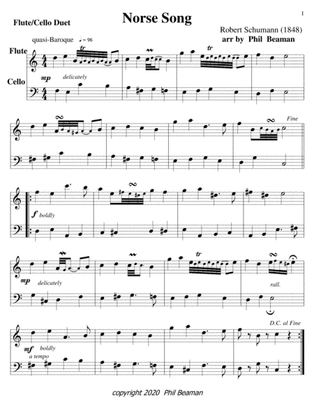 Norse Song-Schumann-flute-cello duet (arr. Phil Beaman)