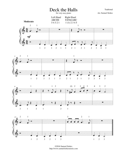 Deck the Halls - for very easy piano (arr. Samuel Stokes)