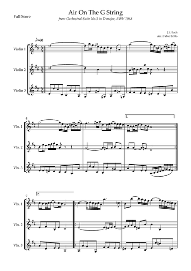 Air On The G String (J.S. Bach) for Violin Trio (arr. Fabio Britto)