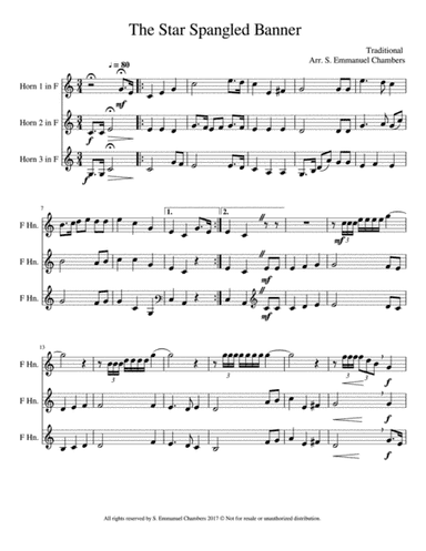 Star Spangled Banner, Horn Trio (arr. S. Emmanuel Chambers)