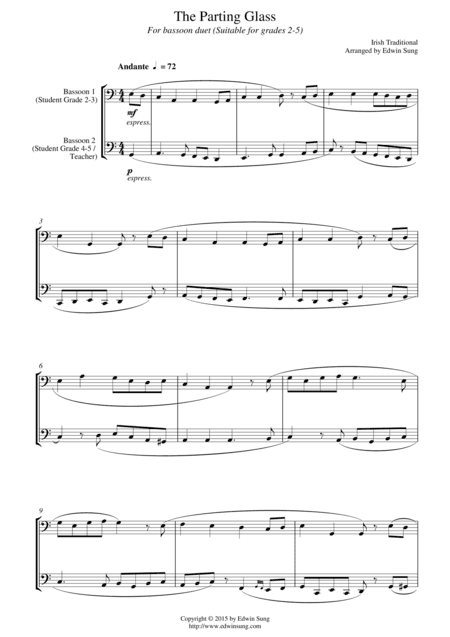 The Parting Glass (for bassoon duet, suitable for grades 2-5) (arr. Edwin Sung)
