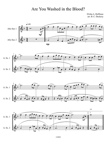 Are You Washed in the Blood? (Alto Sax Duet) (arr. B. C. Dockery)