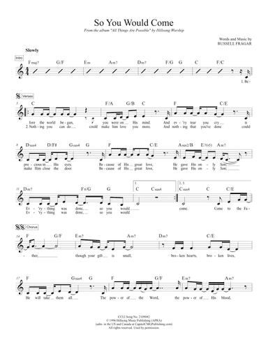 So You Would Come (arr. TraviSongs)