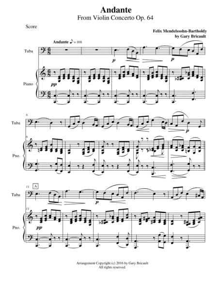 Andante from Violin Concerto Op. 64 (arr. Gary Bricault)