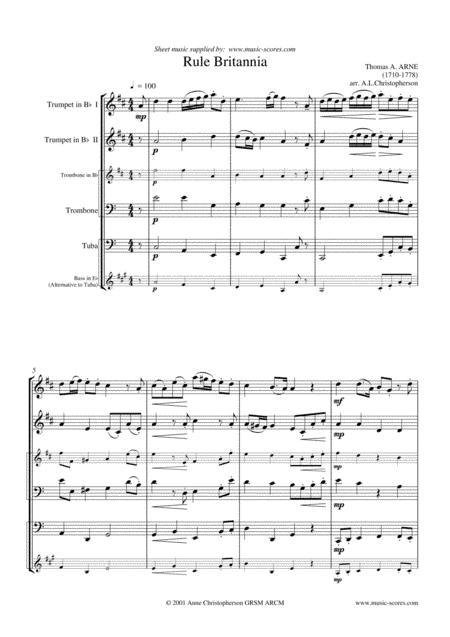 Rule Britannia - Brass Quartet - concert C (arr. Anne L Christopherson GRSM ARCM)