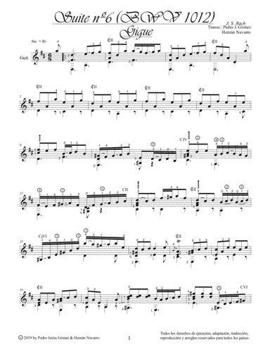 J.S. Bach Gigue BWV 1012-6th. suite cello guitar arr.: P.J. Gómez & H. Navarro edition (arr. Pedro Jesús Gómez & Hernán Navarro)