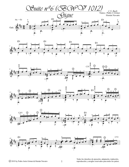 J.S. Bach Gigue BWV 1012-6th. suite cello guitar arr.: P.J. Gómez & H. Navarro edition (arr. Pedro Jesús Gómez & Hernán Navarro)