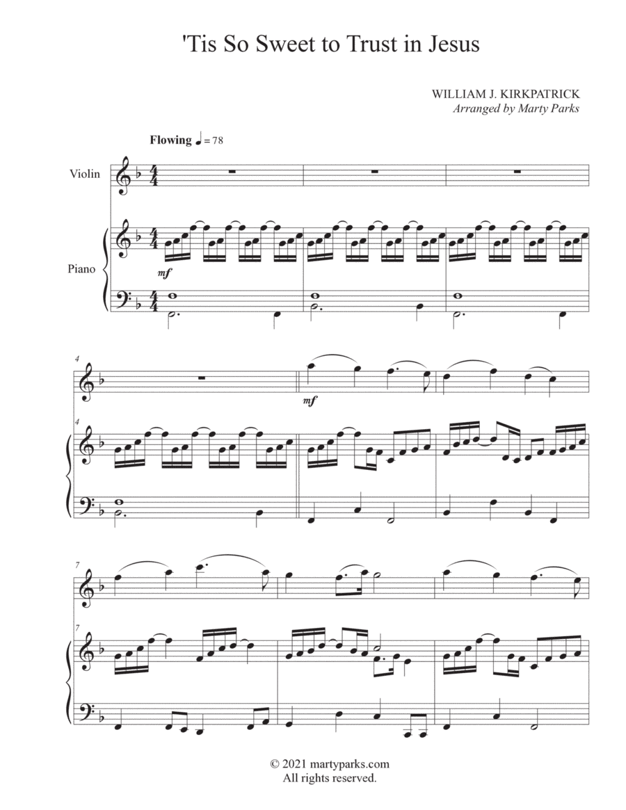 'Tis So Sweet to Trust in Jesus (Violin-Piano) (arr. Marty Parks)
