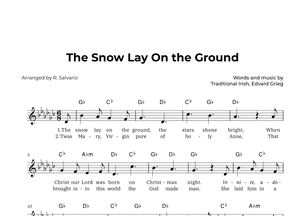 The Snow Lay On the Ground (Key of G-Flat Major) (arr. R. Salvario)