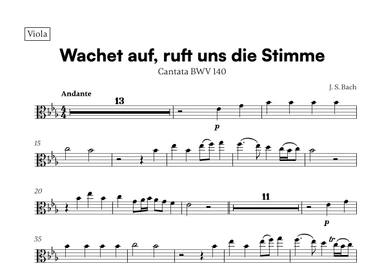Wachet auf, ruft uns die Stimme (for Viola) (arr. Cadenza Editions)