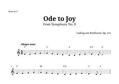 Ode to Joy by Beethoven for French Horn with Chords (arr. Langanho)