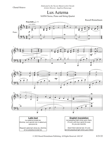 Lux Aeterna (SATB+Piano) by Russell Ronnebaum